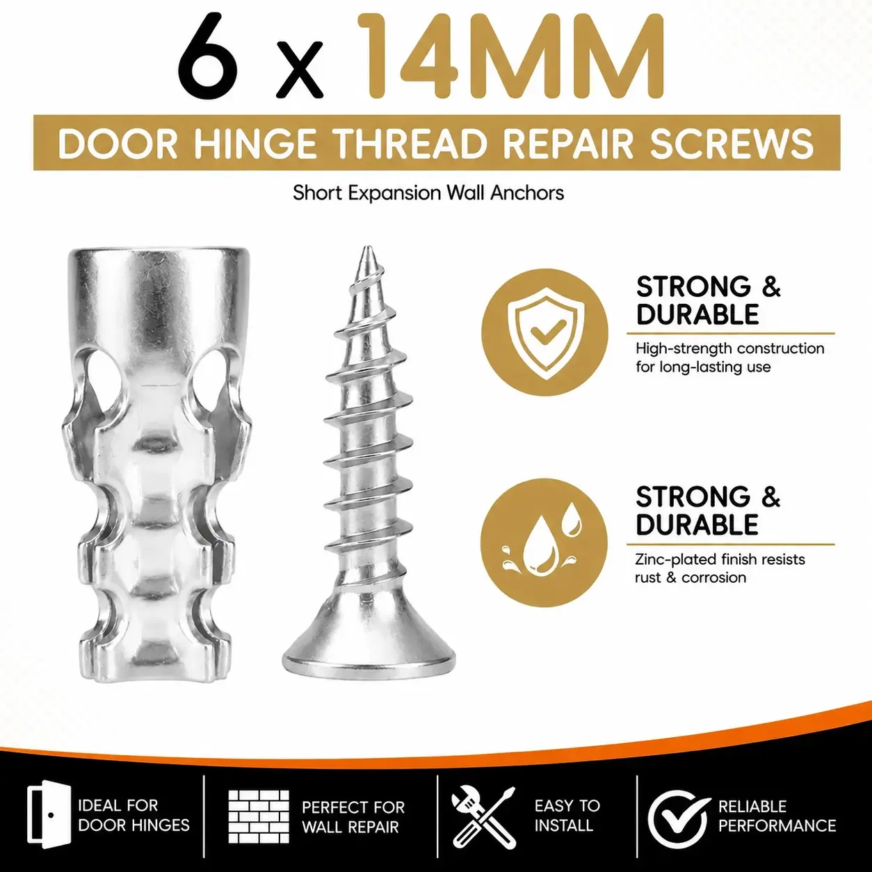 Strong metal expansion anchor locking inside a damaged screw hole