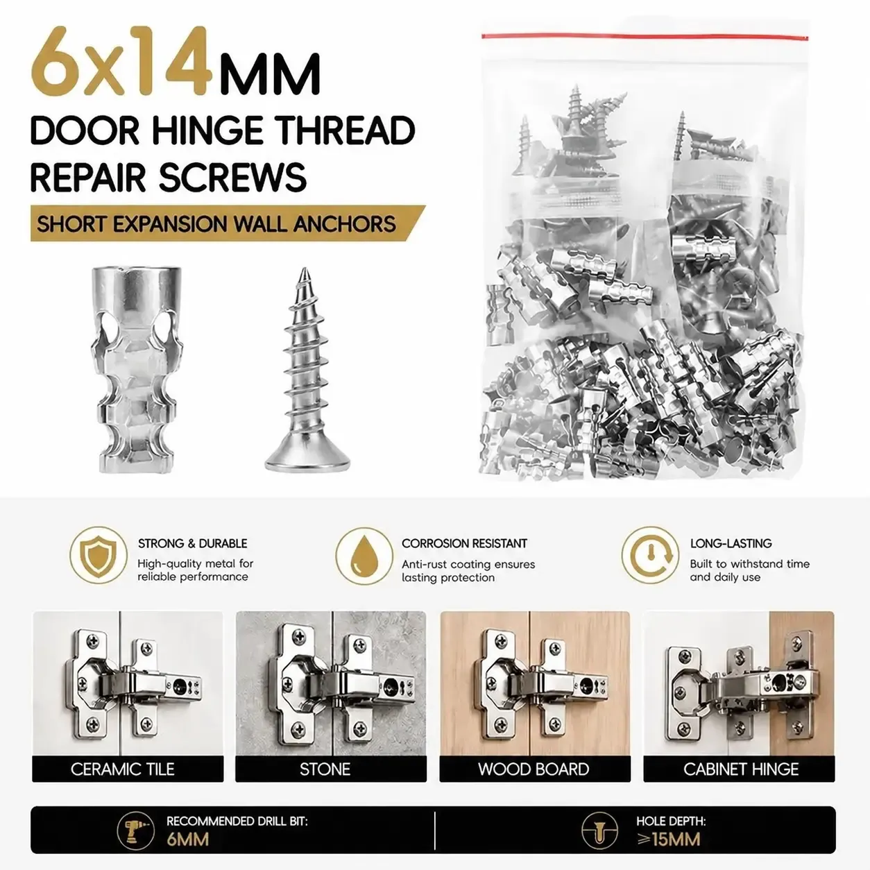 Expansion anchors for cabinets wood tile stone and drywall